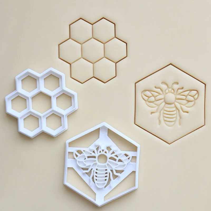 Bee Honeycomb Cookie Cutter 3D Cartoon Animal Pressable Biscuit Embosser Mold Cookie Stamp DIY Fondant Cake Decorating Tools