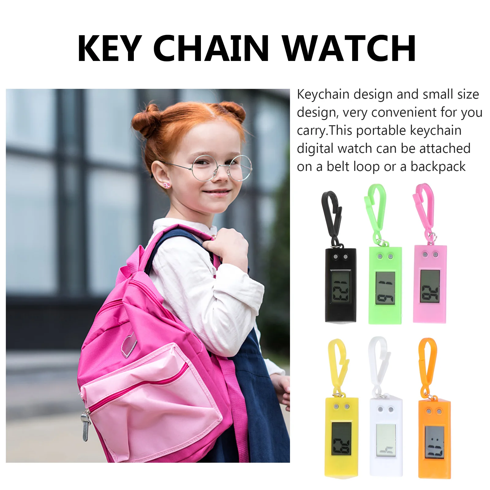 

6pcs Keychain Digital Hanging Small Size Portable Clip Plastic Pocket Hanging Digital Watch Watch Student Gift