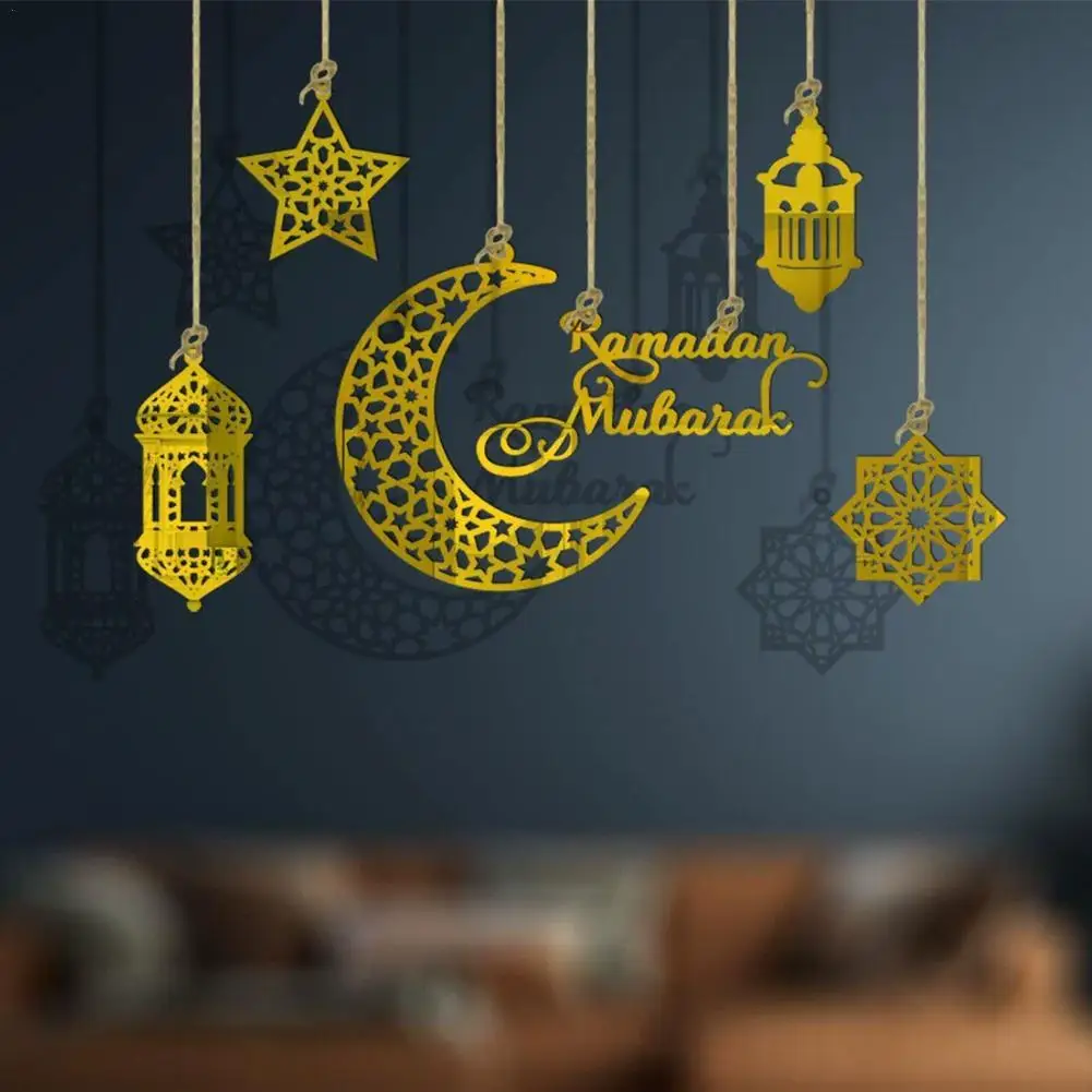 Ramadan Hanging Decoration Acrylic Eid Mubarak Moon Star Lantern Pendant Ramadan Decoration 2025 Eid Party Ornament For Home