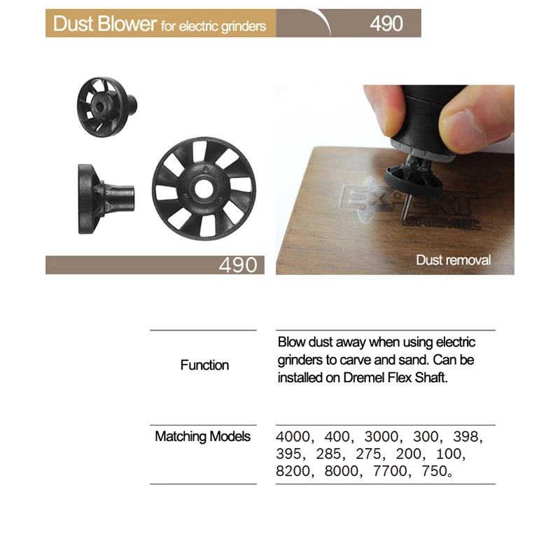 Imagem -04 - Dremel 490 Poeira Blower Acessório Ferramenta Rotativa Acessório para Lixar Gravura Entalhe se Encaixa na Dremel 8000 4000 3000 200 8220