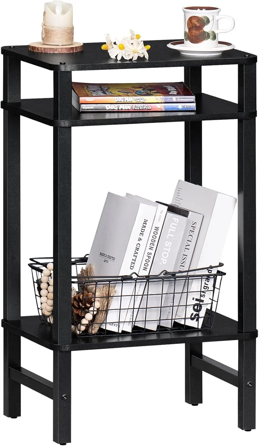 

28in Tall Side Table 3-Tier Small Narrow End Table for Couch, Skinny Nightstand for Small Space, Farmhouse Slim Night St