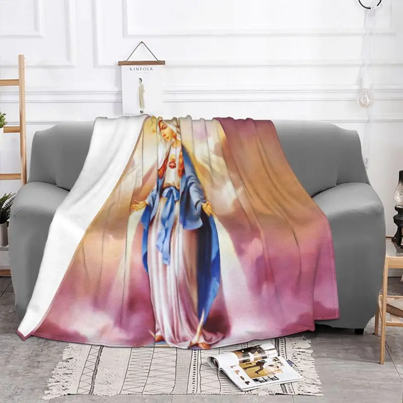 Catholic Virgin Mary Blanket 3D Printed Soft Flannel Fleece Warm Our Lady of Guadalupe Throw Blankets for Travel Bed Sofa Quilt