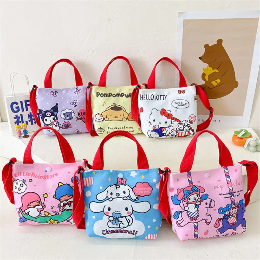 

Kawaii Kuromi Cinnamoroll Hello Kitty Cute Canvas Causal Handbag Shoulder Bags Cartoon Sanrio Children's Portable Crossbody Bags