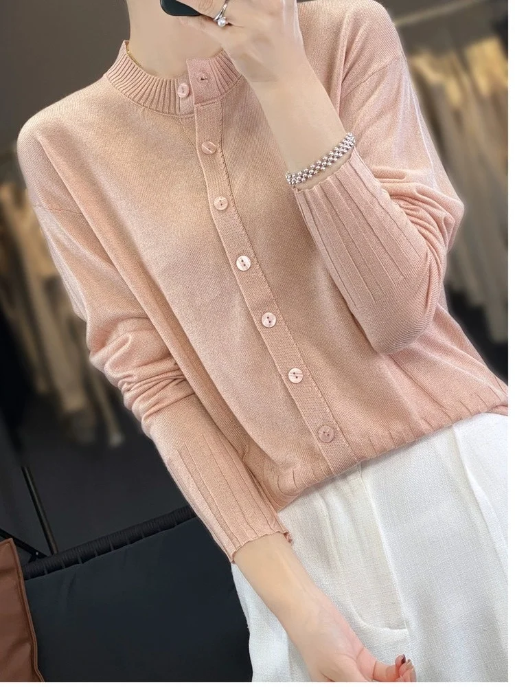 Легкий дышащий шерстяной вязаный открытый кардиган Long Sve, женский топ, антивозрастной высококачественный европейский свитер ранней осени