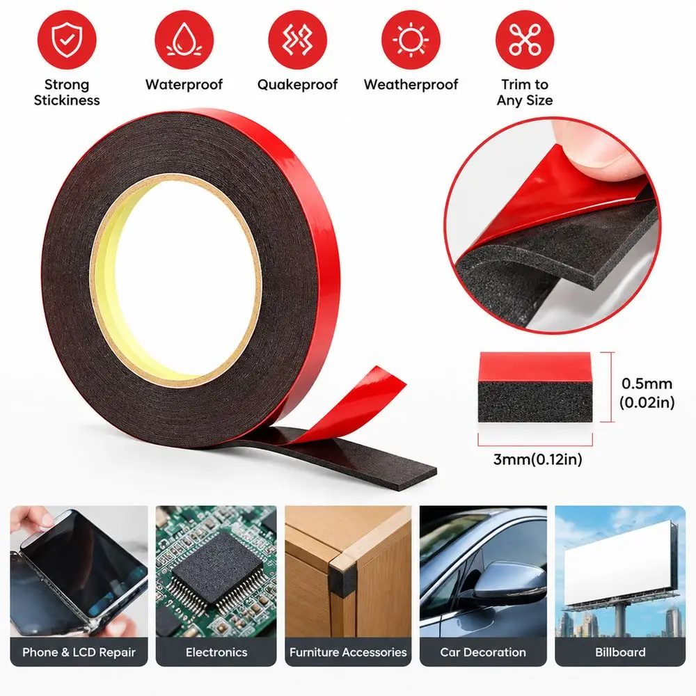 10pcs Super Strong Sticky Double Sided Foam Tape Self Adhesive Black Graphic Grid Marker Tape Whiteboard Tape
