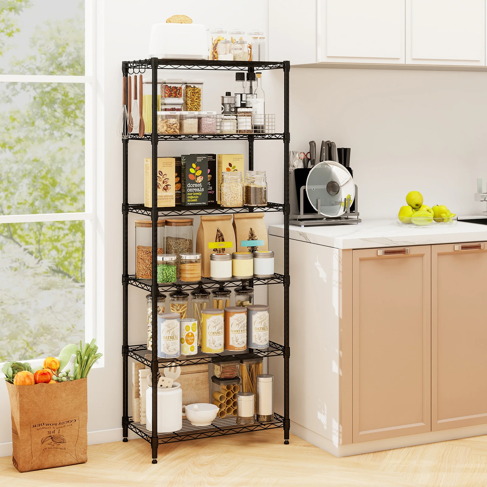 

6-Tier Metal Storage Shelving Unit with V-Shaped Wire Rack and 900 LBS Capacity-Black