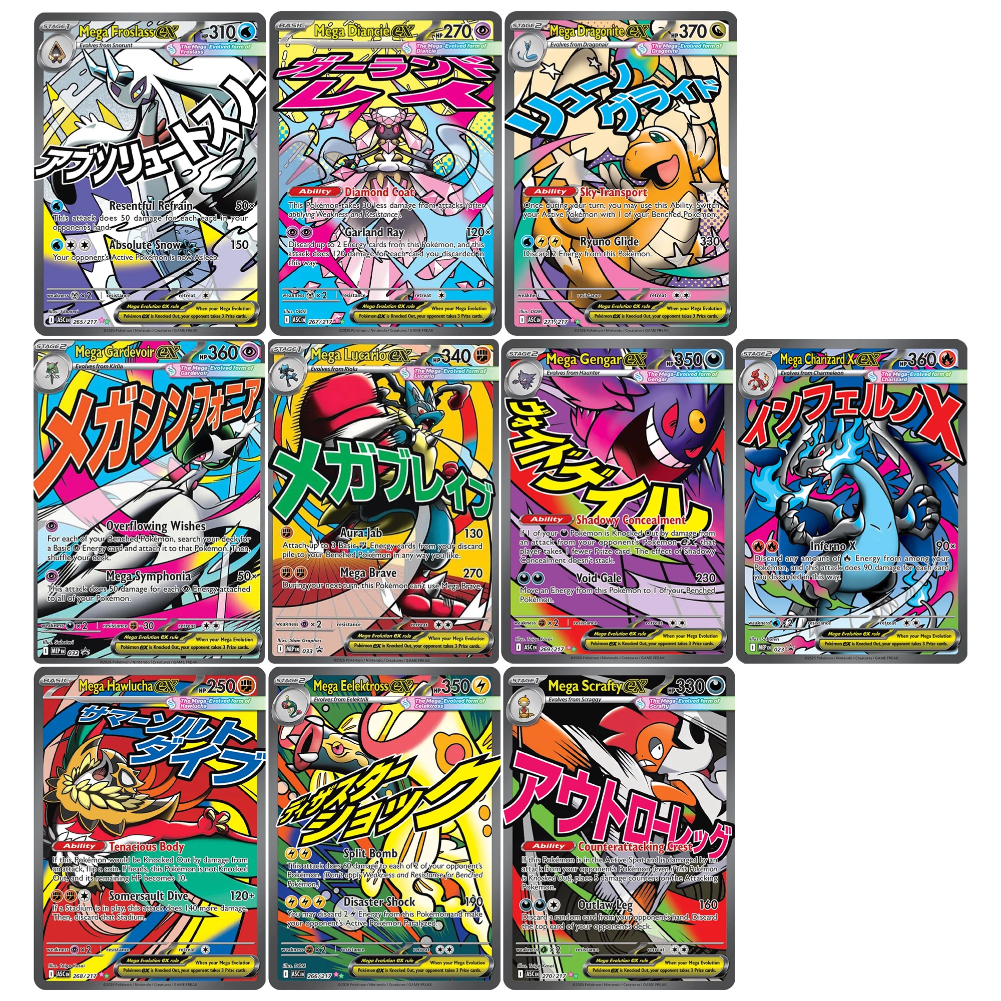 

Набор из 10 шт. DIY-карточек PTCG: Мега Чаризард, Гардевуар, Генгар, Лукарио, Драгонайт. Английские коллекционные карточки с изображениями классических аниме-персонажей.