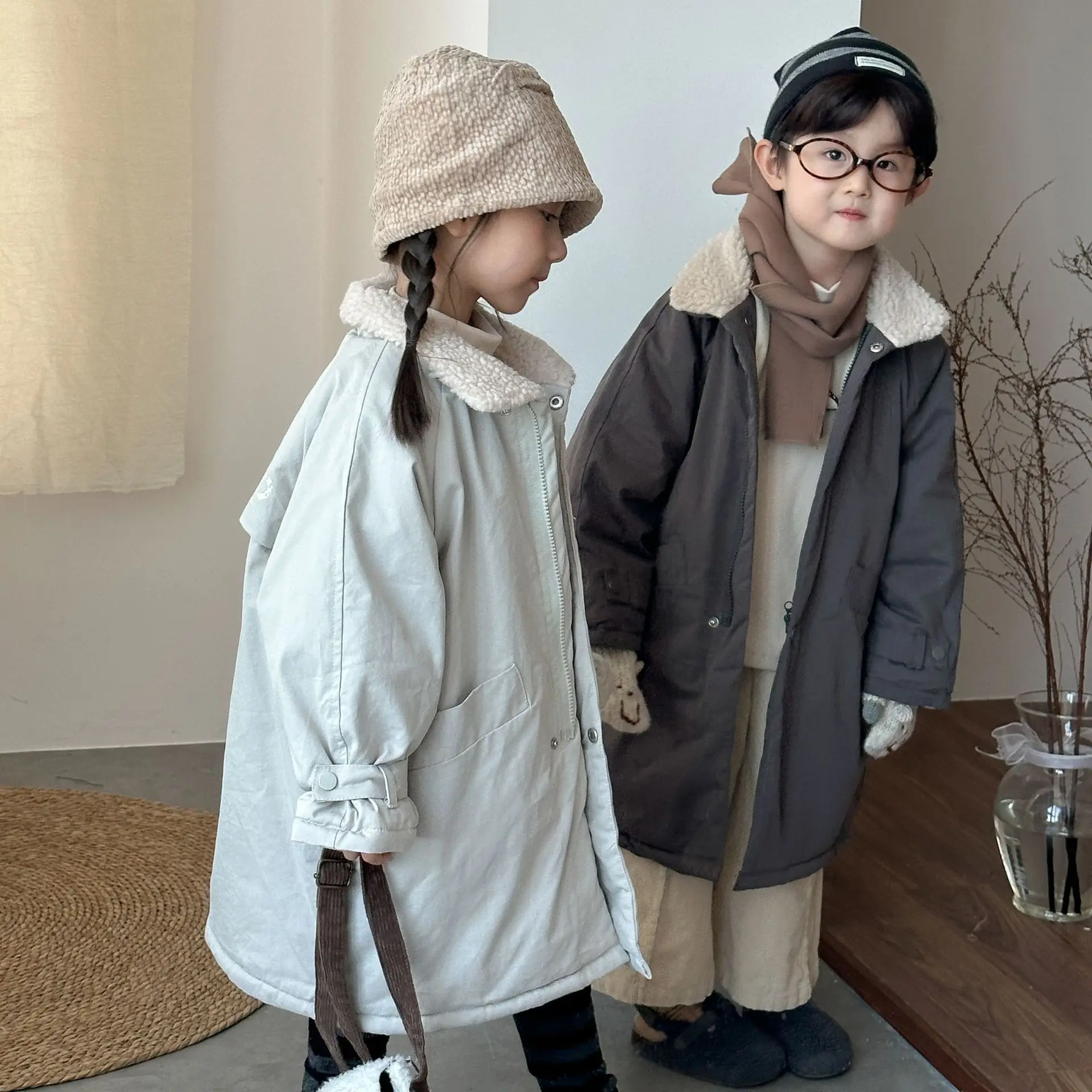 

Toddler Kids Girls Down Coat 2025 Winter Turn Down Collar Lamb Woolen Infant Baby Girls Outerwear Ins Children Girls Trench Coat