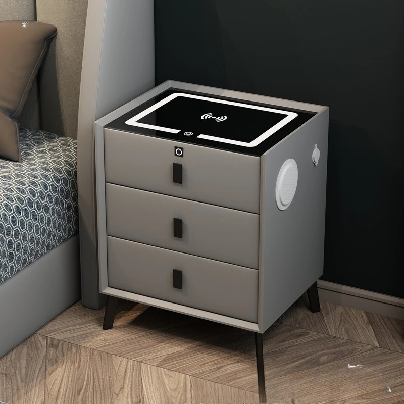 Smart bedside table modern simple light luxury all solid wood multi-function wireless charging