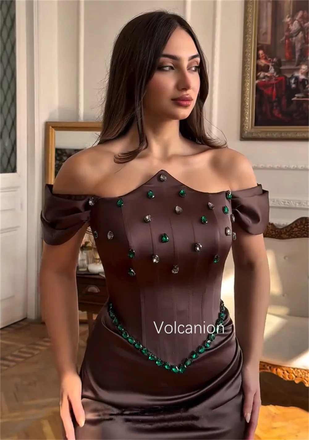 맞춤형 파스트롤 플리츠 스팽글 인어라인 오프숄더 롱 드레스 맞춤형 행사 칵테일 드레스 정교한 중국 스타일