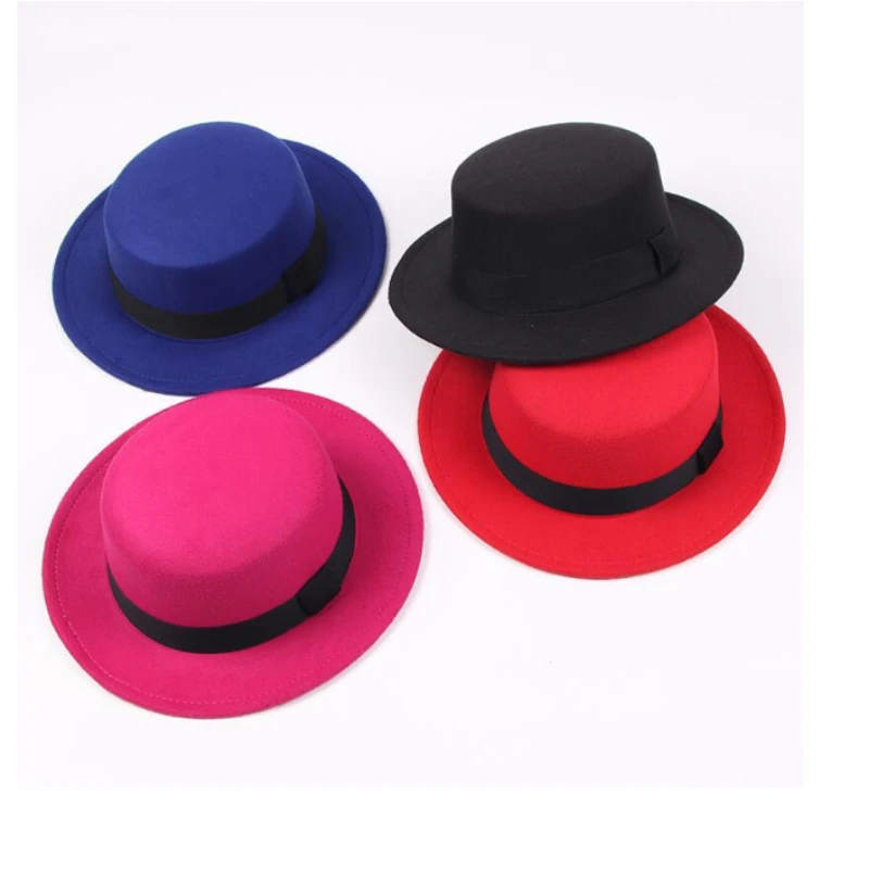 Autumn and Winter Parent-child Pure Color Woolen Top Hat Fashionable and Versatile Flat Brim Hat Magician Hat