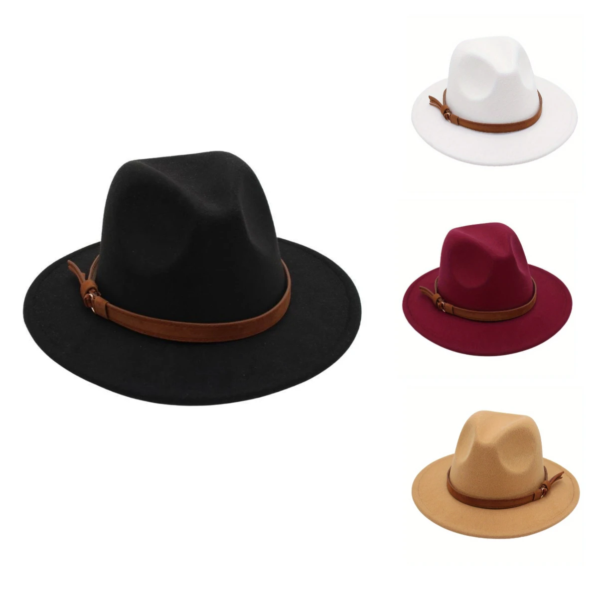 Felt Leather Ribbon Wool Solid Fedoras Women Men Jazz Hat Spring Autumn Church Viking British Flat Brim Hat Outdoor Casual Hat