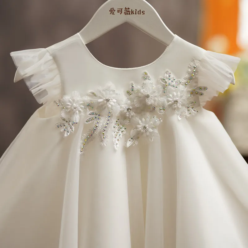 2024 Cute Girl Solid Color Princess Dress Wedding Bridesmaid Children Dresses Birthday Party Korean Clothing Baby Girls Vestidos