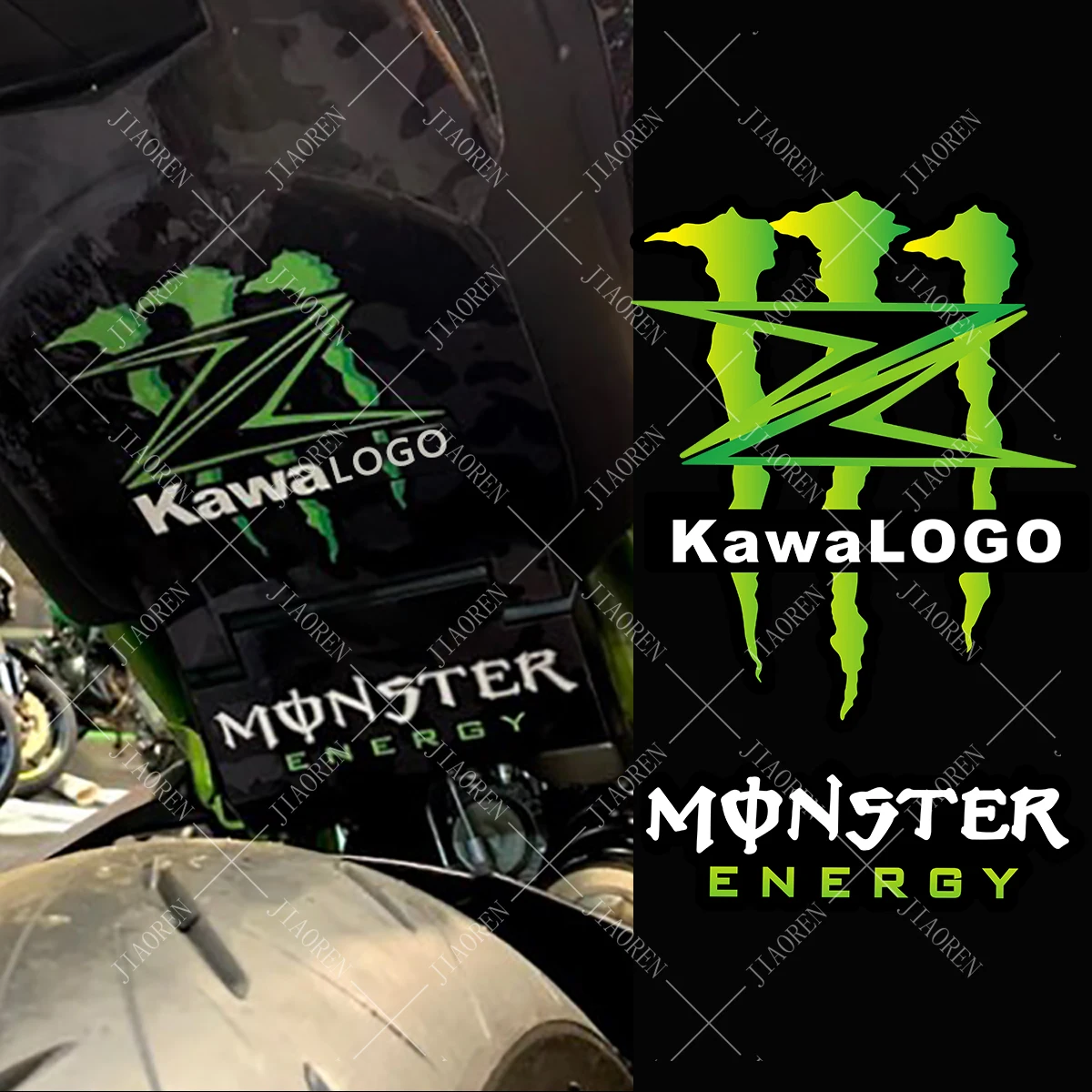 For Kawasaki Sticker Monster Energy Logo Fender Neck Plate Decal Z900 Z1000 Z750 Z800 Z400 Z125