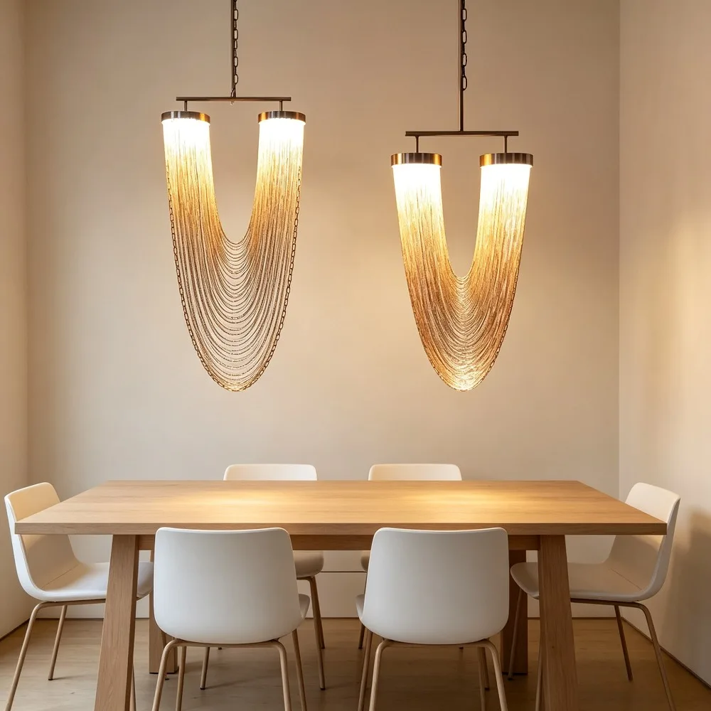 Chandelier Luxury Metal Tassel Lamp Design Luxary Rose Gold Lamp Living Room Lustre Unique Kitchen Stairwell Lighting