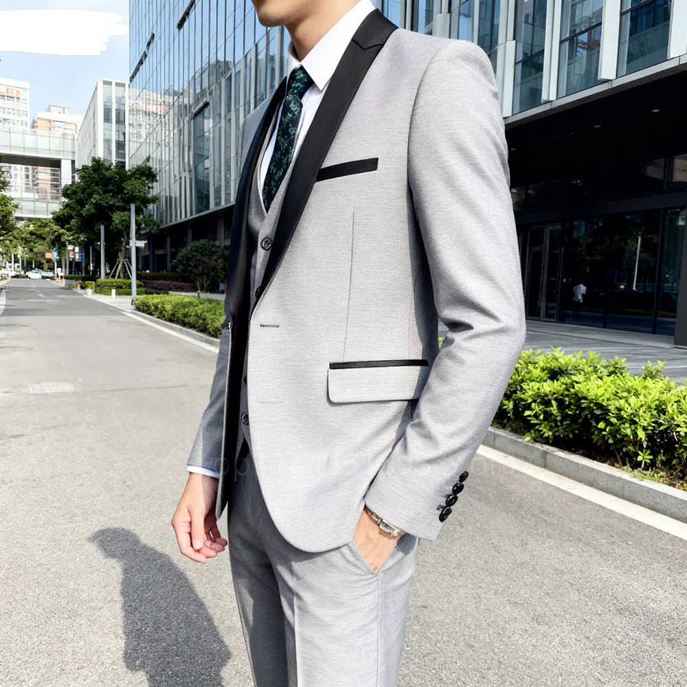 

Fit 3-Piece Men's Tuxedo Formal Groom Suit with Shawl Lapel Blazer Vest Pants for Wedding Business Prom Male Clothing