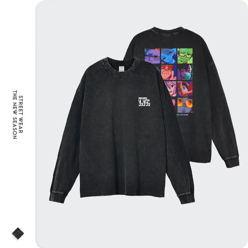 Anime Dandadan Sweater Vintage Washed Dan Da Dan Long Sleeve T Shirts Oversized Ayase Momo Sweatshirts Tops Tees 100% Cotton image 2