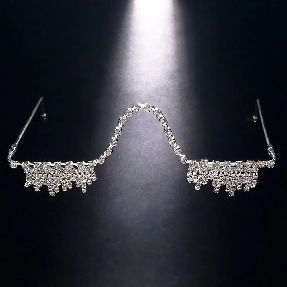 Foldable Tassel Rhinestone Eyeglass Frame Zircon No Lens Metal Glasses Frames Spectacle Frame Lensless Crystal