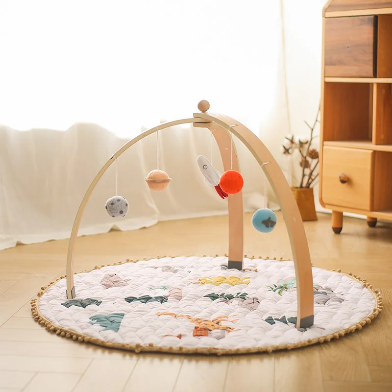 1set Baby Wooden Play Gym Mobile Hanging Sensory Toys Rocket Rattle Activity Toys Foldable Play Gym Frame Room Decorations Toy