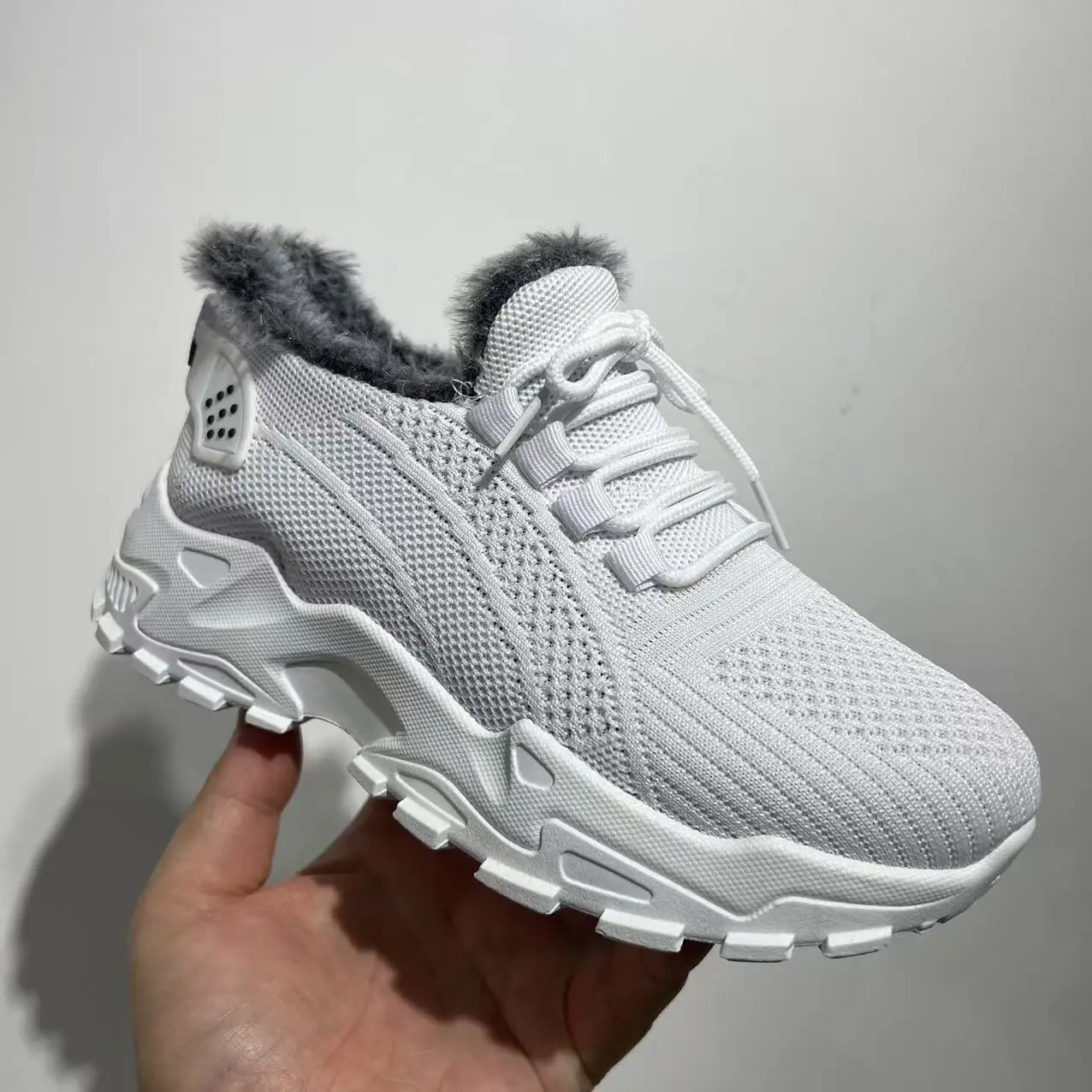 Damen Winter-Thermosneaker aus Strickstoff mit Schnürung, Plüschfutter, rutschfester dicker Plateausohle, Outdoor-Wanderschuhe, Freizeitschuhe – Detail 3