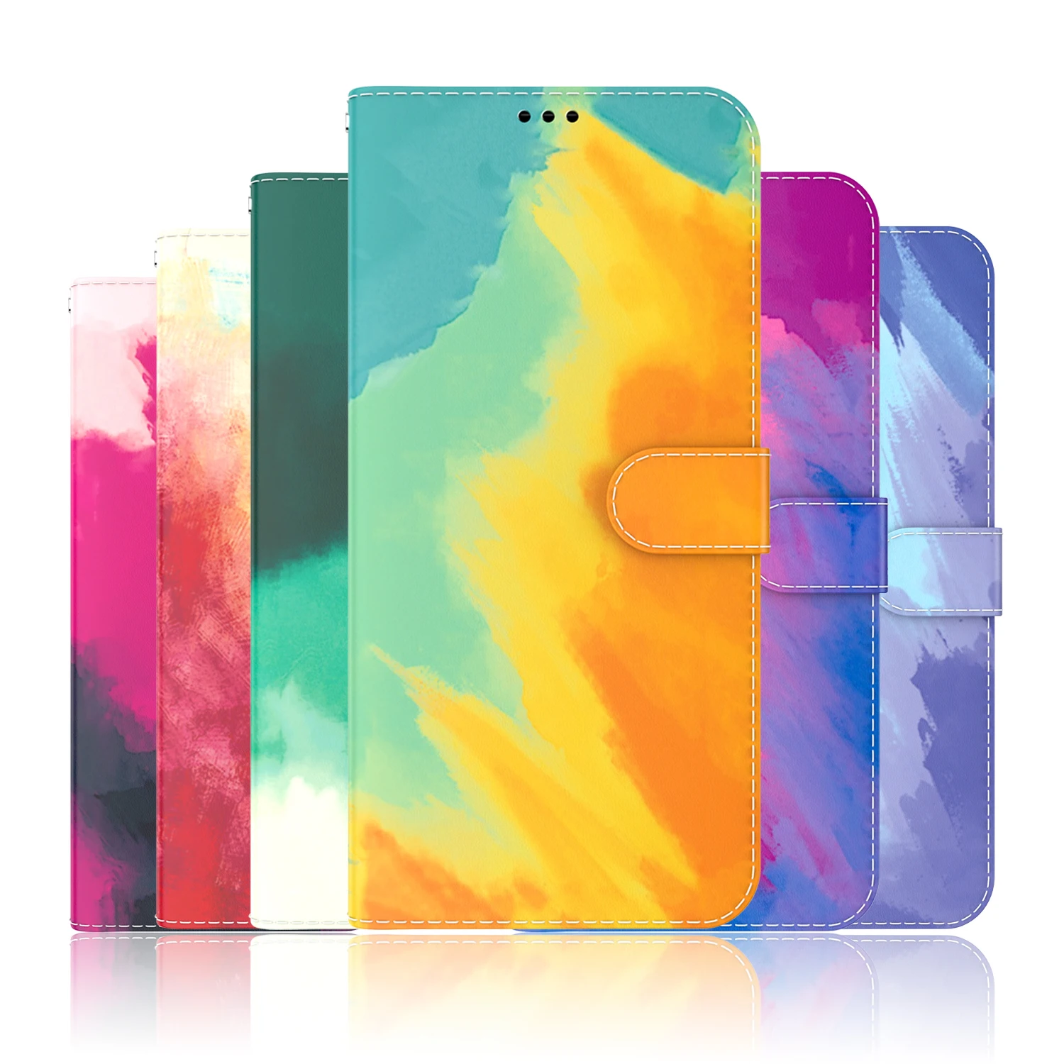 Magnetic Clouds Flip Leather Wallet Cases for Samsung Galaxy S23 Ultra S22 Plus S21 FE S21 S20 FE S20 Lite S10 S9 S8 S7 Edge