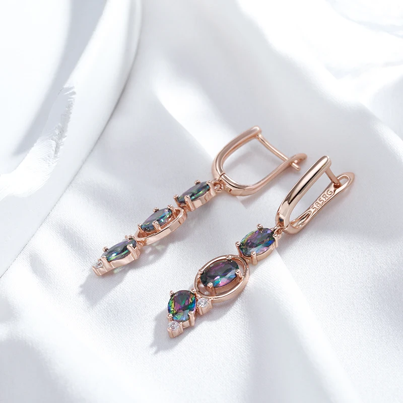 Kinel New 585 Rose Gold Color Women Drop Earrings Unusual Colourful Natural Zircon Fashion Long Earrings Daily Vintage Jewelry