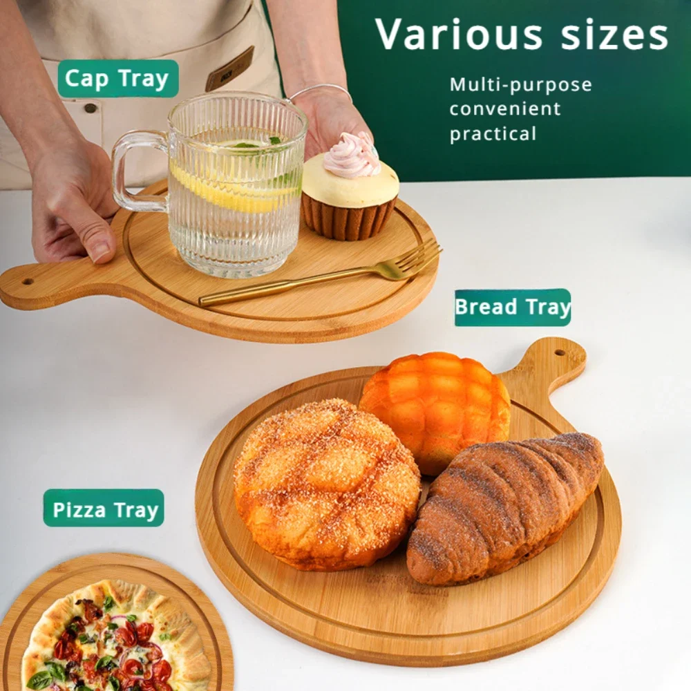 Bamboo Cutting Board with Handle Wooden Tray Round Rectangular Pizza Peeling Cutting Board Cut Food Bread Fruit Vegetables