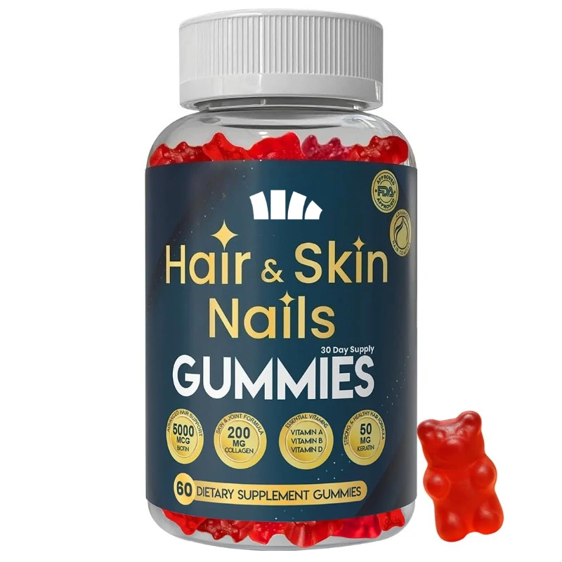 

Hair, Skin, and Nail Gummies Contain Biotin Vitamins for Hair Growth, Strong Nails, and Healthy Skin -60 Gummies