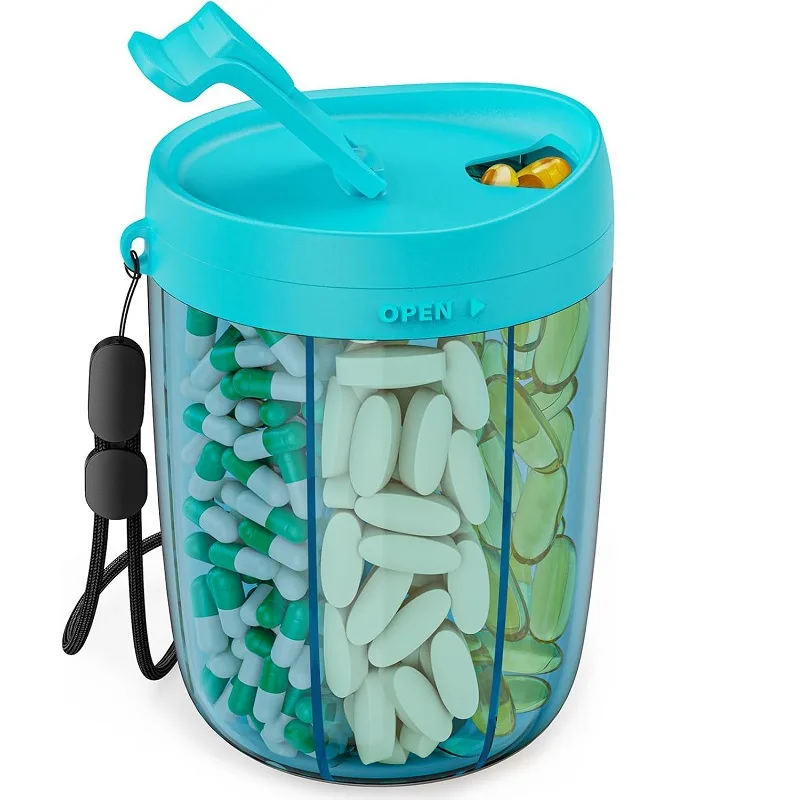 

Hot Sale Cute Pill Dispenser with 7 Large Compartments, Portable Pill Bottle Organizer with Wide Opening for Easy Use,Travel