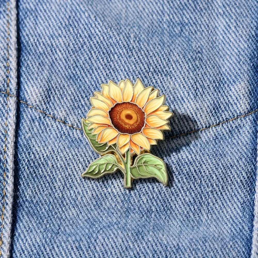 Cute Sunflower Enamel Pin Gold Plated Plant Brooch Fashion Lapel Pin for Backpack Clothes Jewelry Gift