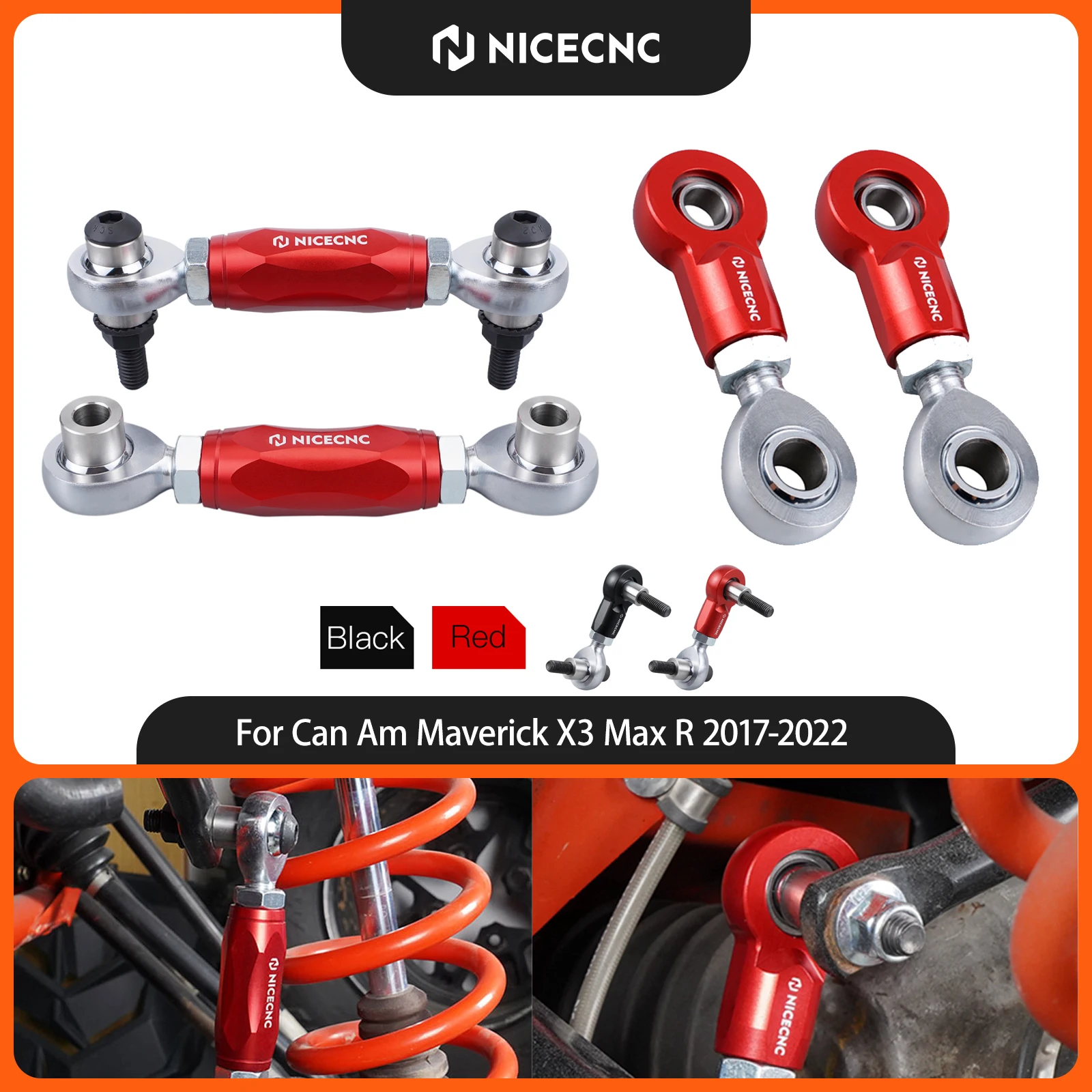 NICECNC For Can-Am Maverick X3 R Max Turbo 4x4 DPS 2017-2023 Front Rear Sway Bar Stabilizer Links Kit Aluminum UTV Accessories