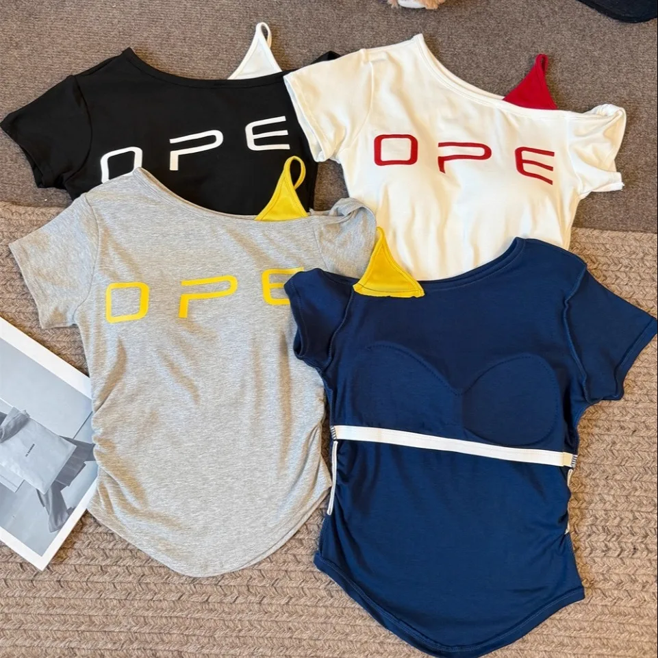 Estate New Sweet Spicy Or Sve T-shirt da donna Slim Fit Stampato Colore Blo Imbottito Pettorina Casual Miscela di cotone