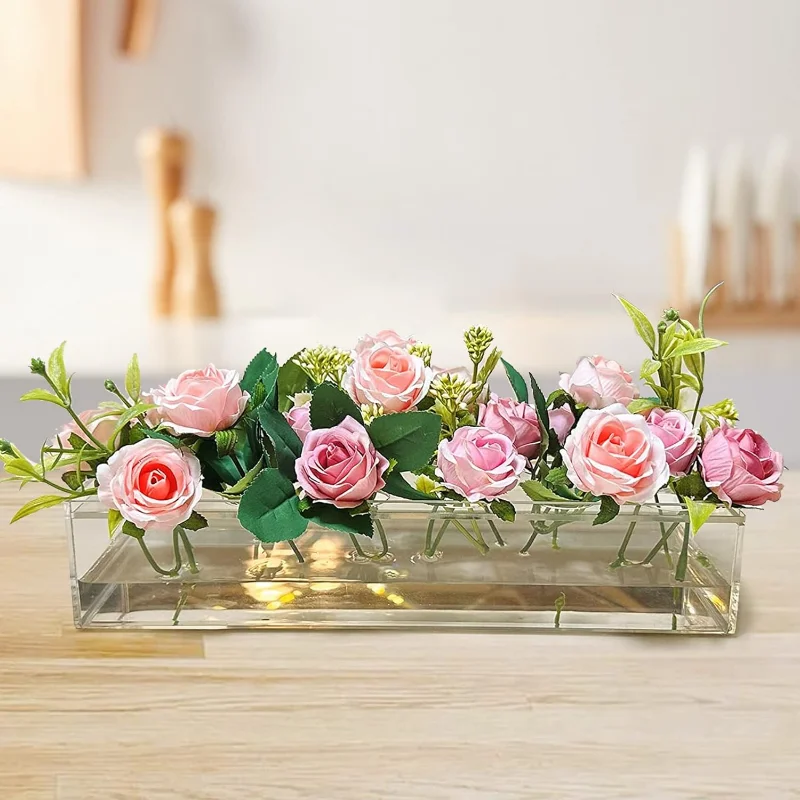 Clear Acrylic Flower Rectangular Vase For Dining Table Wedding Decoration Rose Gift Box Floral Vases Home Decor New Dropshipping