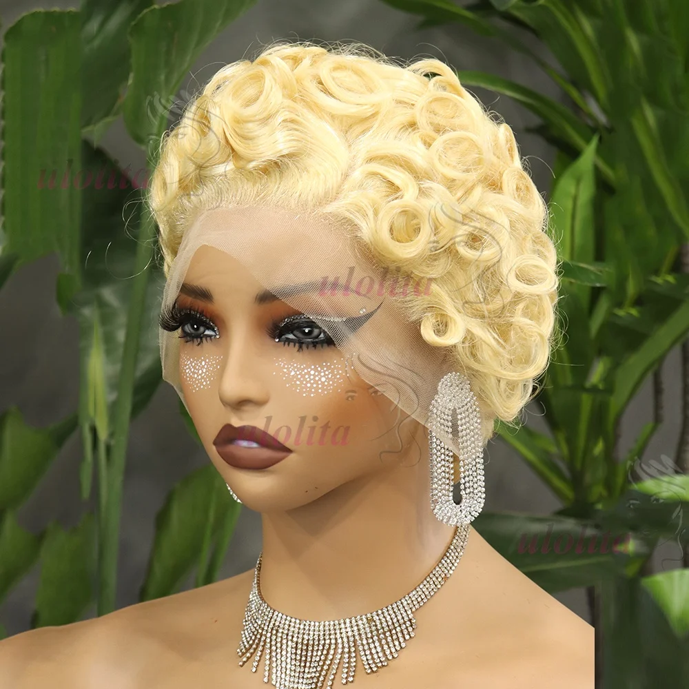 Women's Honey Blonde Chic Short Deep Wave Glueless Wig
