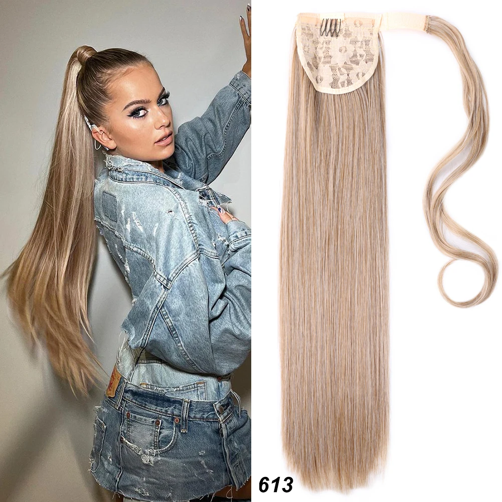 

Belle Show Synthetic Wrap Around Ponytail 22 Inch Long Straight Ponytail Hair Extension Heat Resistant Ponytail Hair