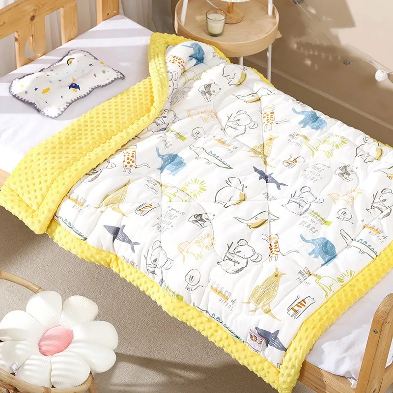 Newborn Blanket Winter Cotton Soft Skin Baby Sleeping Mat Outdoor Stroller Windproof Thicken Warm Cartoon Print Small Quilt