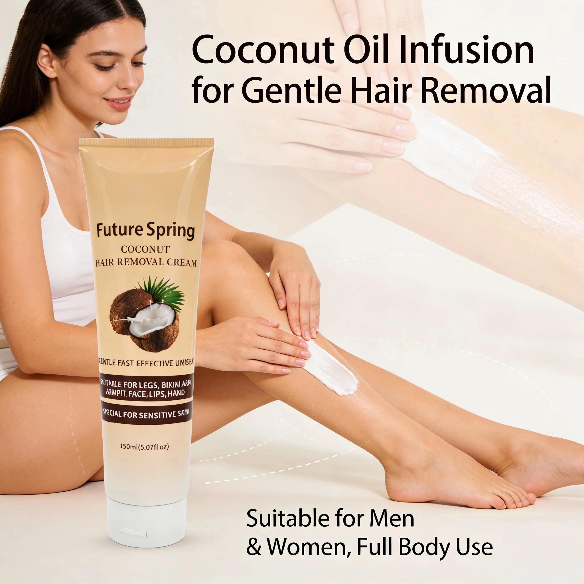Buy 1 Get 1 Free Hair Removal Cream 150ml Coconut Oil Formula Quick Gentle for Lip Hair Smooth Non Sticky No Black Spots