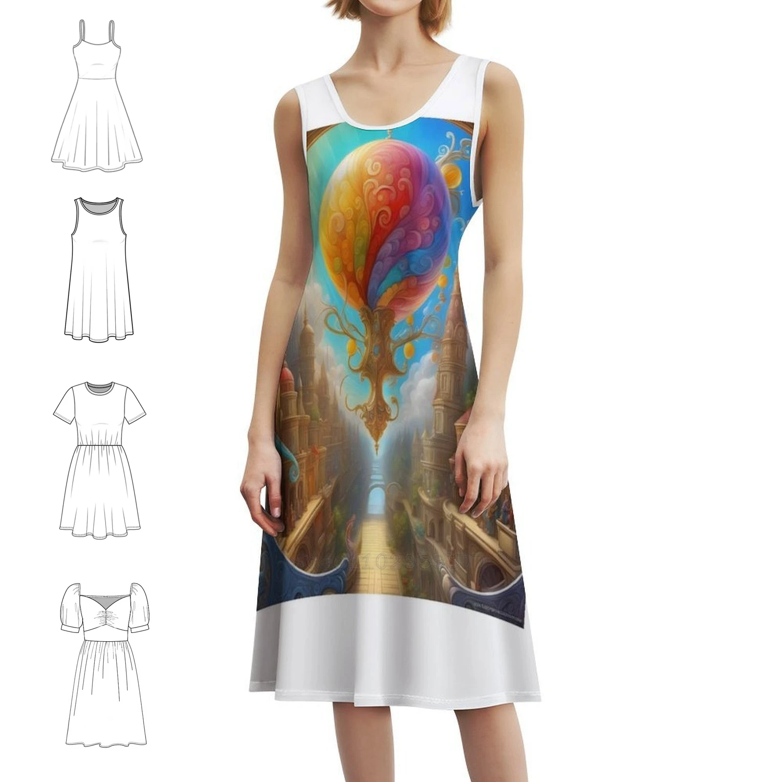 لوحة الأمل فستان سموك الأزهار للنساء الربيع الصيف فستان كاجوال للحزب الأمل التفاوتي السعادة الملونة بهيجة #1