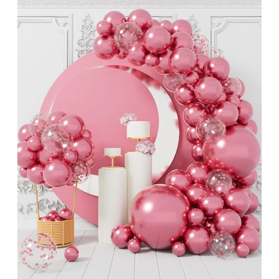 100 pièces ballons rose métallisé différentes tailles 18 12 10 5 pouces Chrome Latex brillant ballons à hélium décoration de fête pour anniversaire