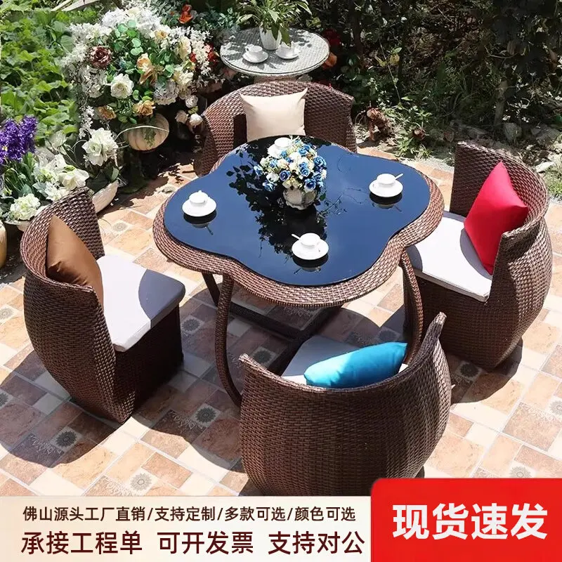 

Outdoor tables and chairs courtyard open-air balcony waterproof and sunscreen simple casual tea table outdoor garden villa ratta