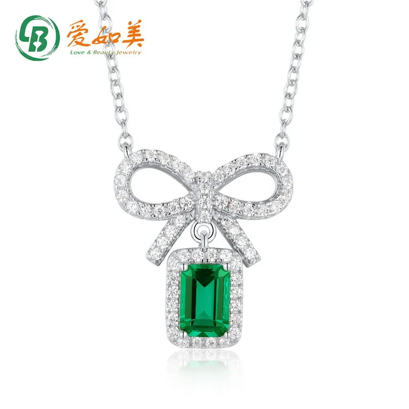 

Bowknot Clavicle Chain, 18K Gold, PT950 Platinum, Gold-plated with 7 Layers, Cultivated Emerald and Colored Gem Necklace