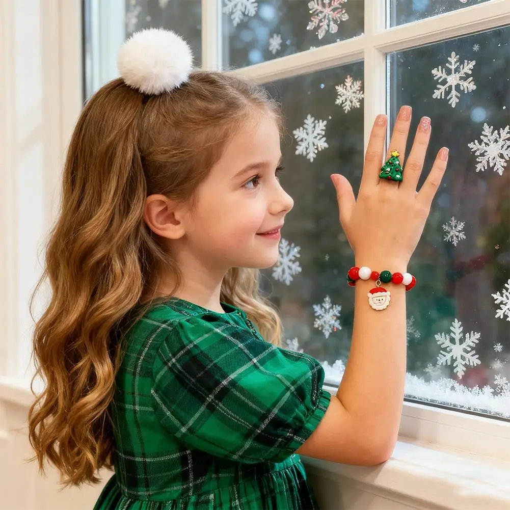 Ensemble de bracelets à thème de Noël - Dessin animé Père Noël Bonhomme de neige Style DIY pour adultes et enfants, décor de fête de Noël et du Nouvel An