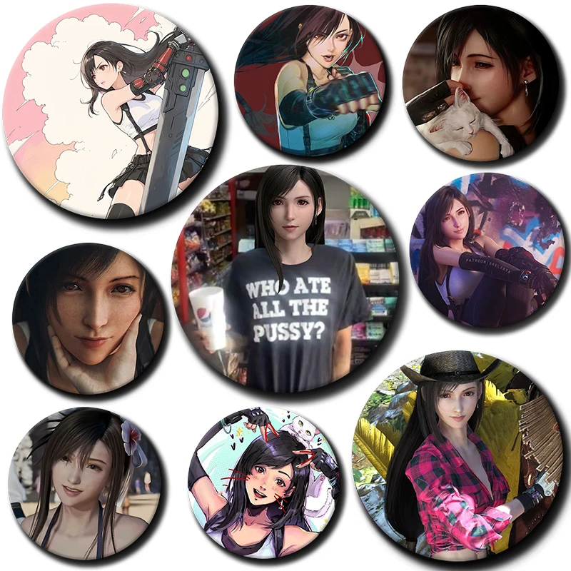 

Anime Girl Figure Tifa Lockhart Soft Button Pin FF VII Character Final Fantasy Brooch Badge Bag Decor Accessories Gamer Collect