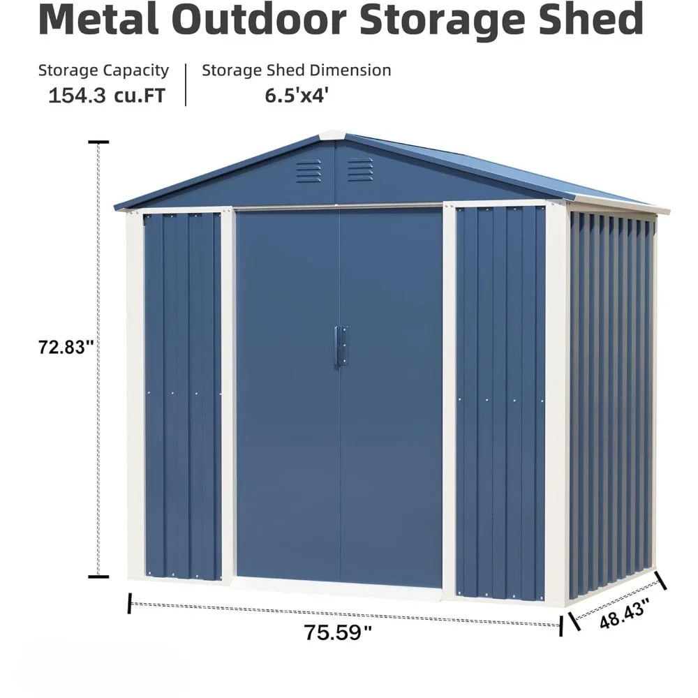 Metal Outdoor Storage Shed 6.5x 4FT, Steel Utility Tool Shed Storage House with Sliding Door, for Backyard Garden Patio Lawn