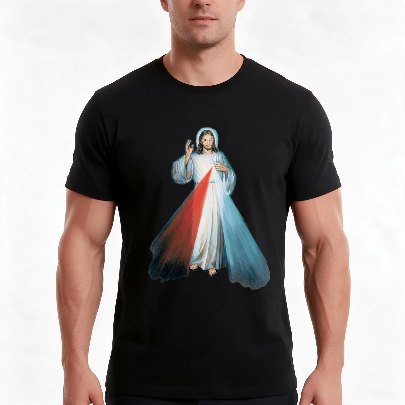 Divine Mercy T-Shirt, Summer Casual Cotton Tee, Oversized Streetwear Tops, Vintage Graphic Print, Loose Fit Short Sleeve