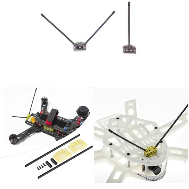 3Pcs V-Shape FPV Antenna Mount Set w/ Receiver Holder - Omnidirectional Tool-Free Swivel & Vibration Damping for DJI O3/ELRS/Gho