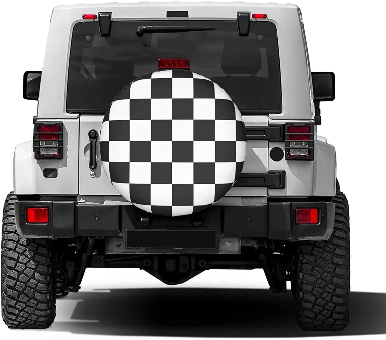 Black & White Racing and Checkered Spare Tire Cover Waterproof Dustproof UV Resistant Sun Wheel Tire Cover