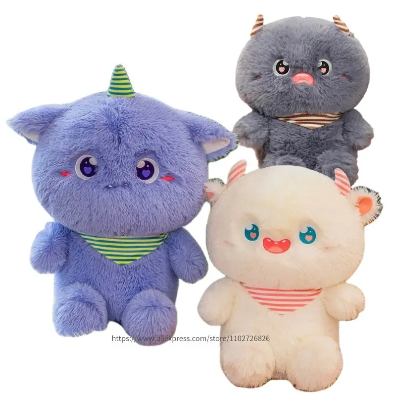 Muñeco de peluche de monstruo pequeño Kawaii para niños, almohada de Animal peludo, ojo grande, regalo de cumpleaños divertido, púrpura, blanco, gris, 40-65cm