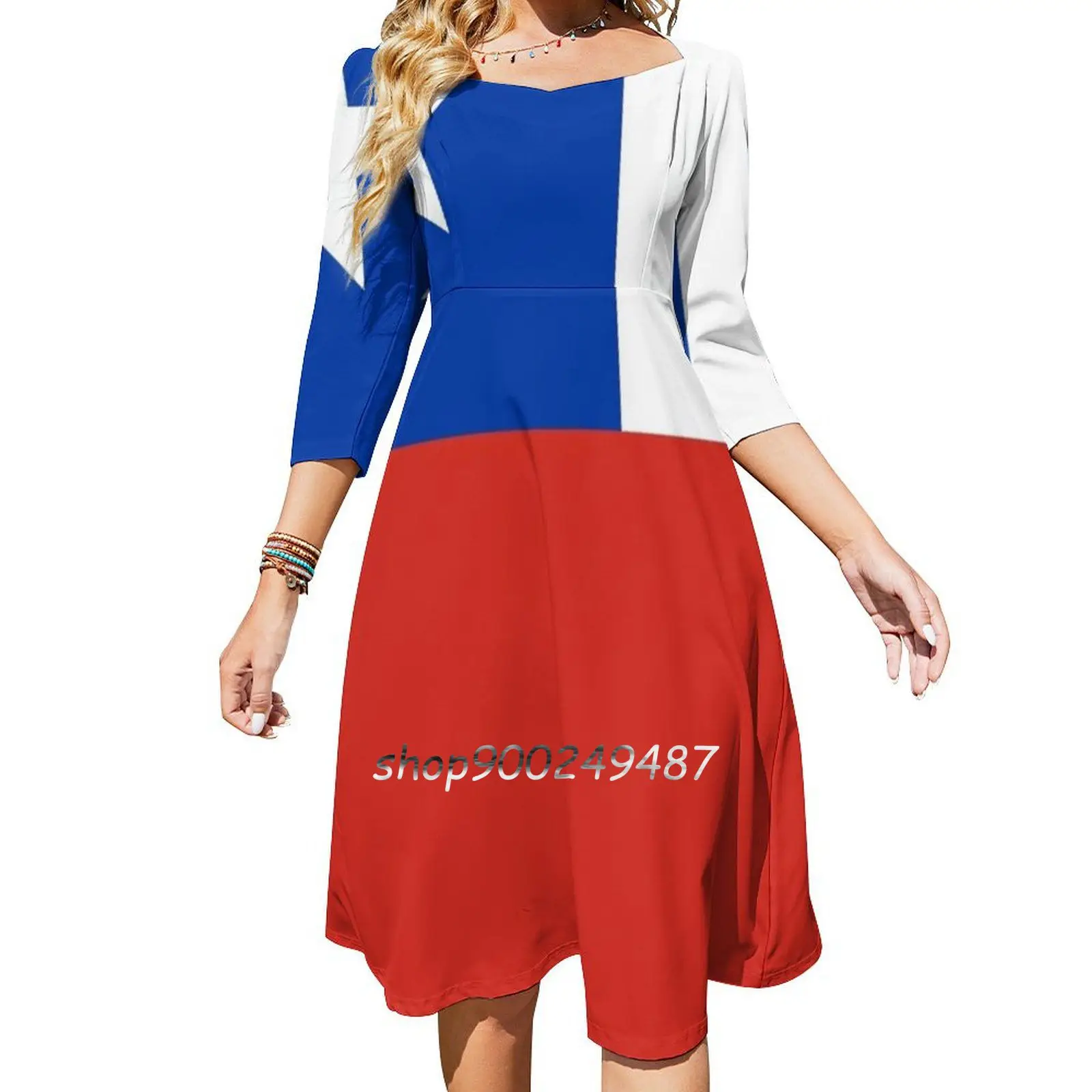 Chile Flag Evening Party Dresses Midi Sexy Dress Female Sweet One Piece Dress Korean Chile Flag Chilean Flag Flag Of Chile