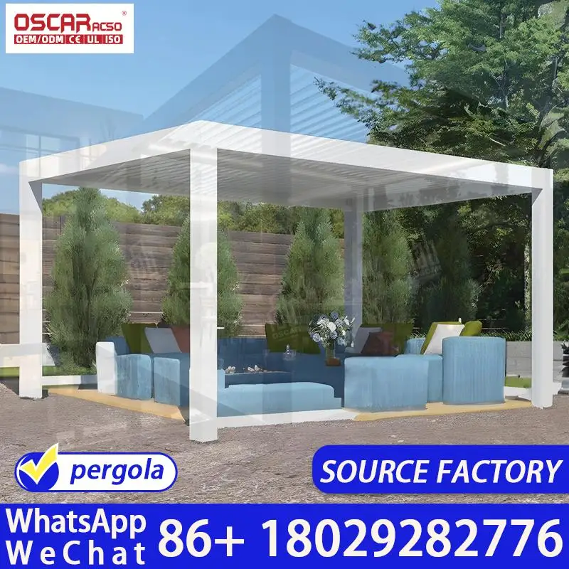 Waterproof Aluminum Outdoor Louvered Roof Pergola Patio Cover Sun Shade Terrace Canopy Remote Control Electric Bioclimatic Garde